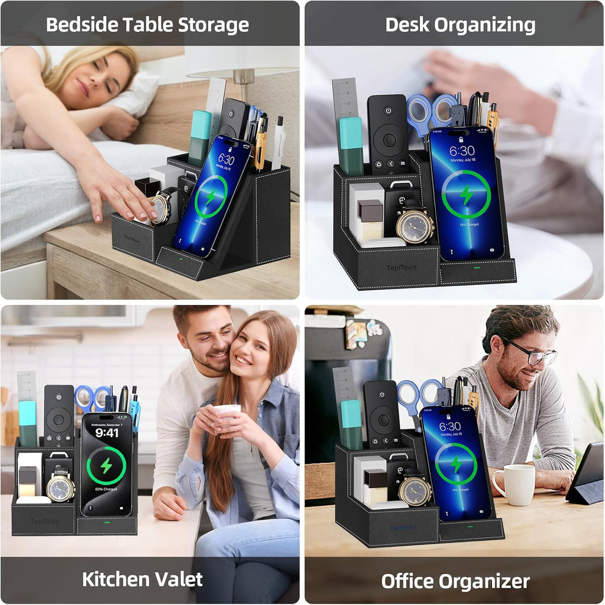 Wireless Charger with Desk Organizer, Multifunctional Desk Pen Holder