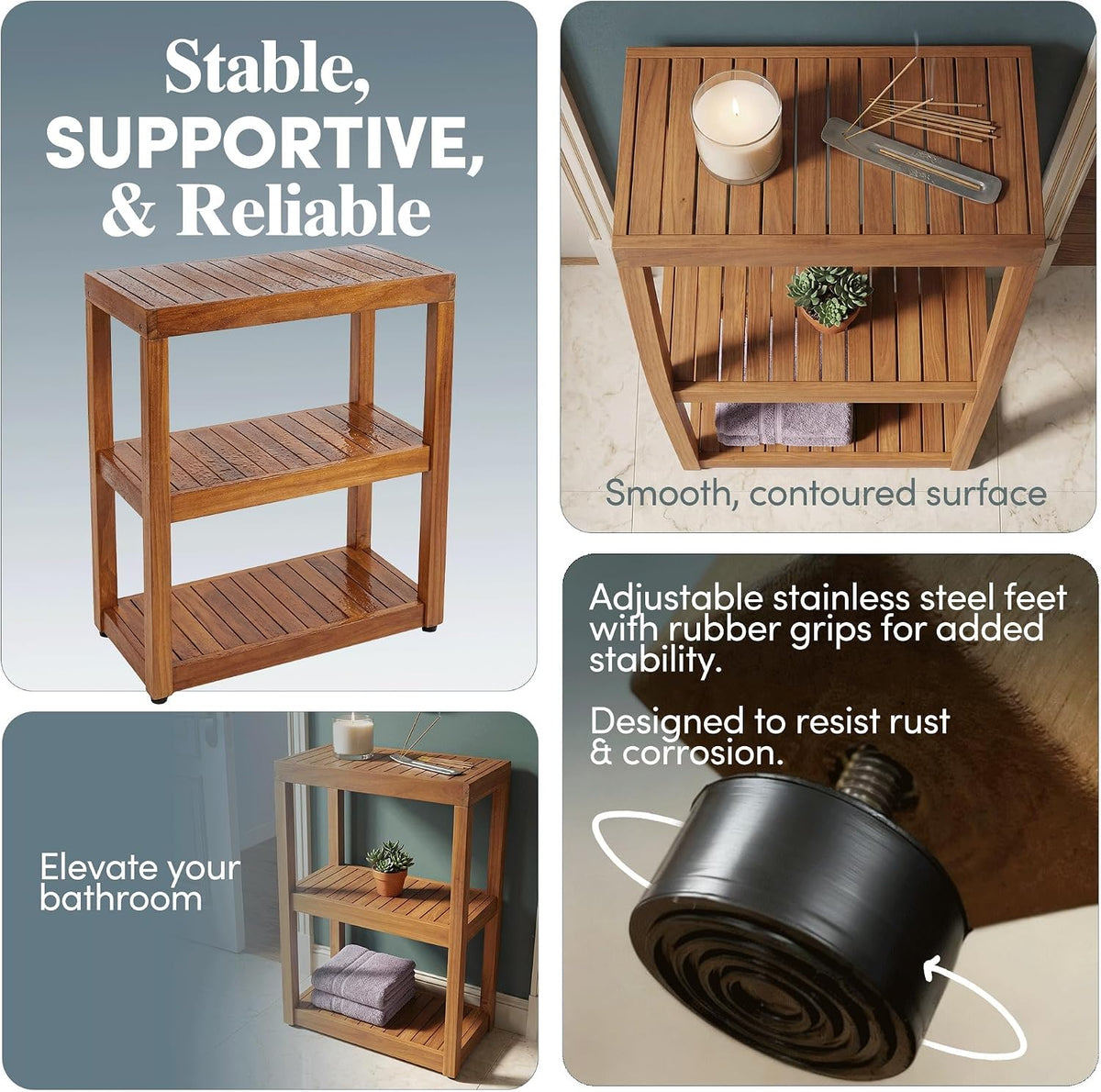 AquaTeak 12" Original Sula Rectangle Teak Bathroom Stand - Shower Stand ...