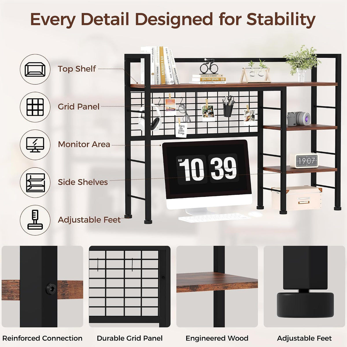 Desk Shelf,38.6" Desk Organizer Shelf,Wooden Desk Hutch for Computer Mon...