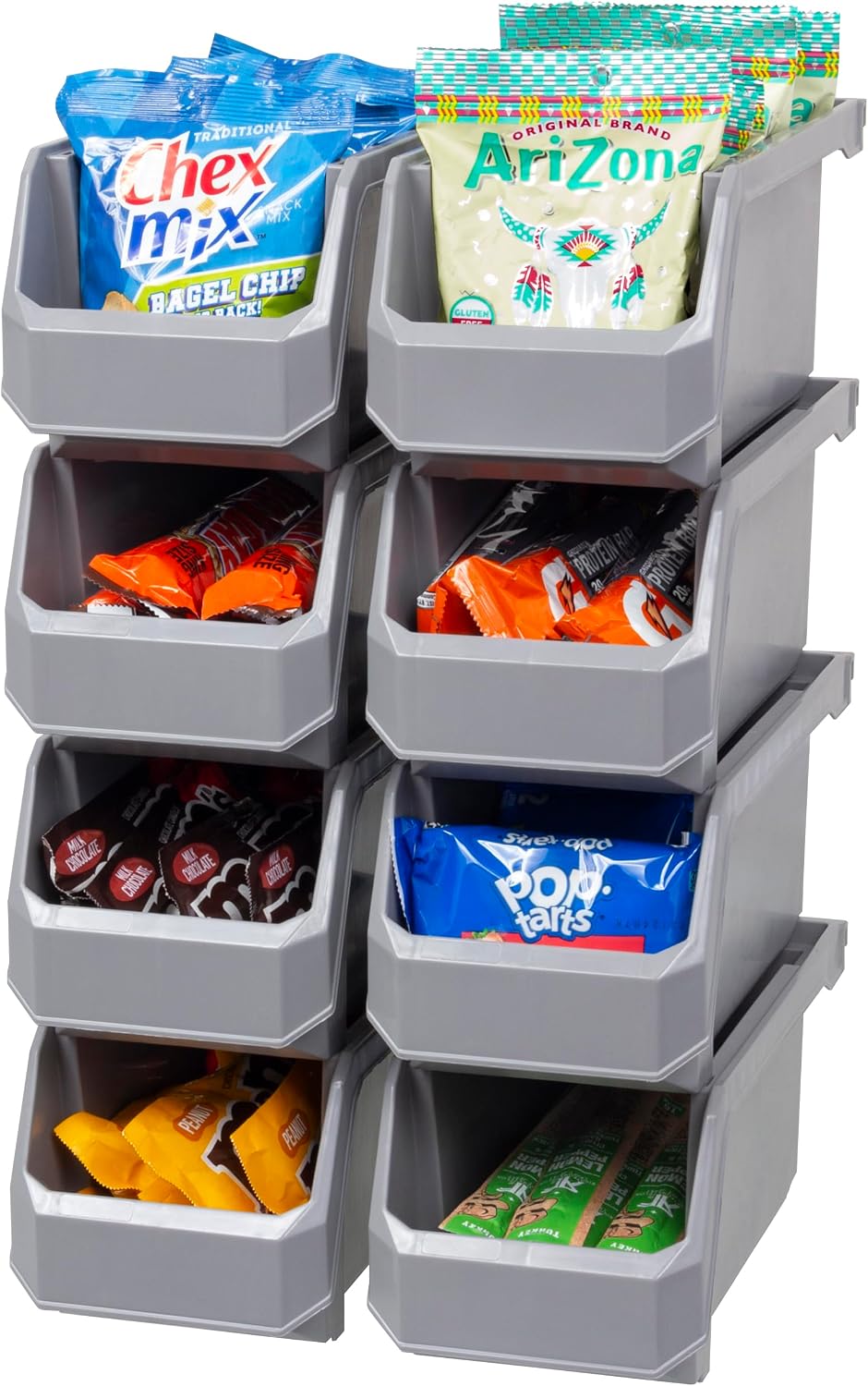 ReadySpace Medium Stackable Plastic Storage Bins, 8-Pack, Gray