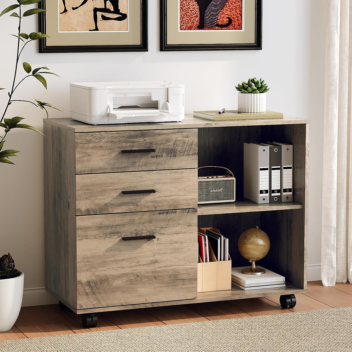 VINGLI 3 Drawer Wood Lateral File Cabinet with Adjustable Shelves & Locki...