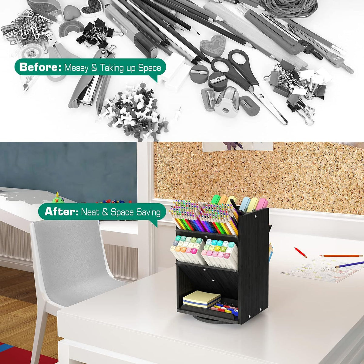 Bamboo Rotating Large Desk Organizer - Darfoo Art Supply Organizer, 13 Compar...
