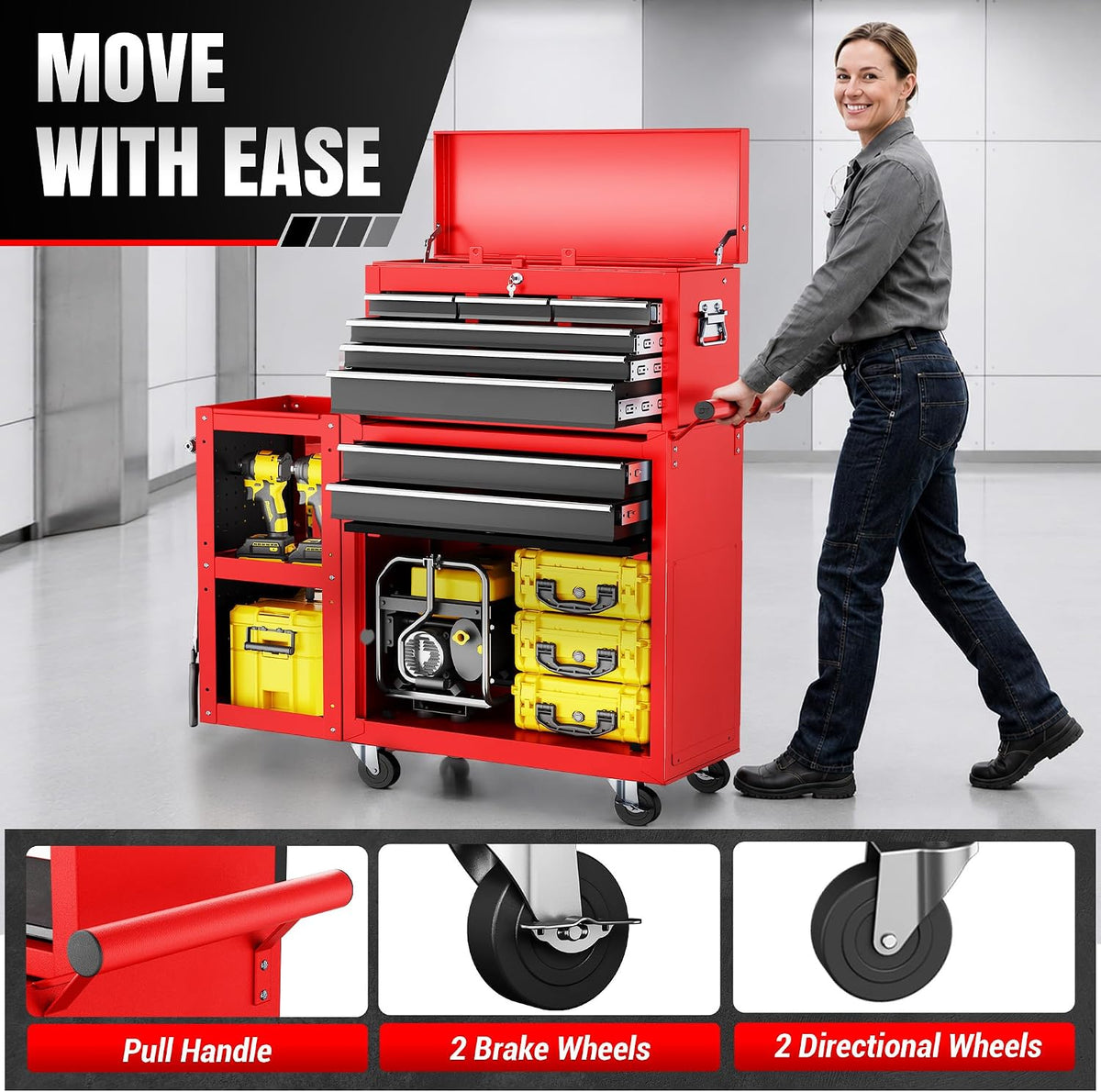 LDHTHOPI 8-Drawer Rolling Tool Chest, 3-in-1 Modular Tool Box
