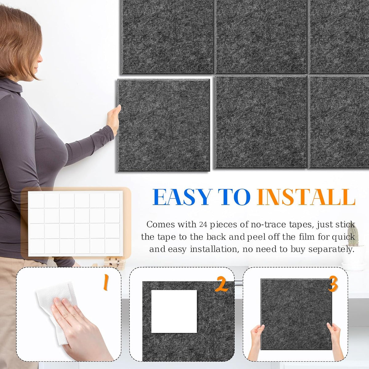 DOLLAR BOSS Felt Cork Board Tiles 48"x36" Bulletin Board, 12 Pcs Da...