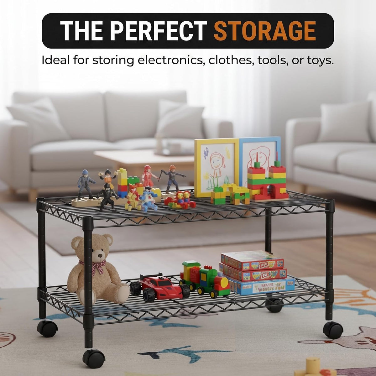 2-Tier Media Shelf Organizer with Adjustable Shelves with 125-lb Capacity Per...