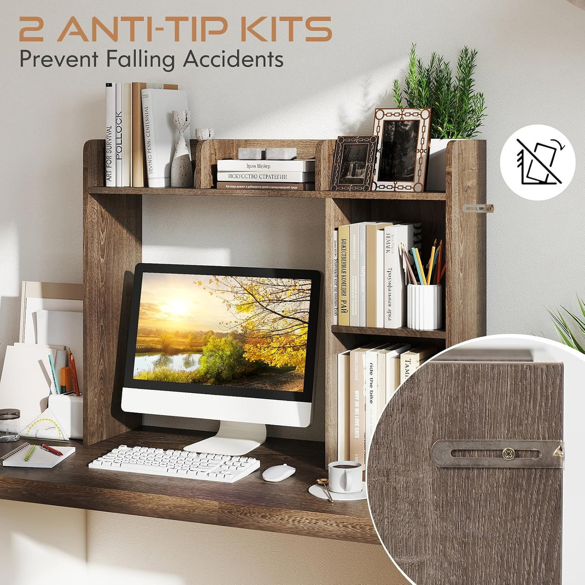 Tangkula Desktop Bookshelf, Countertop Storage Hutch with Shelves for Compute...