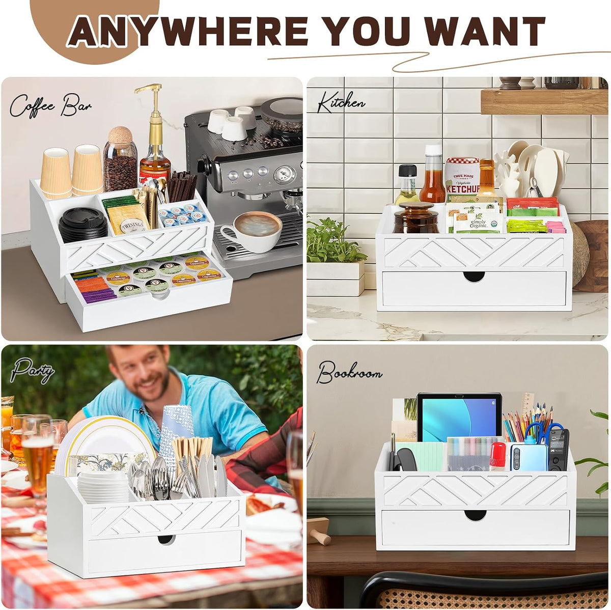 Coffee Bar Organizer with Drawer, Coffee Station Organizer for Countertop, Wo...