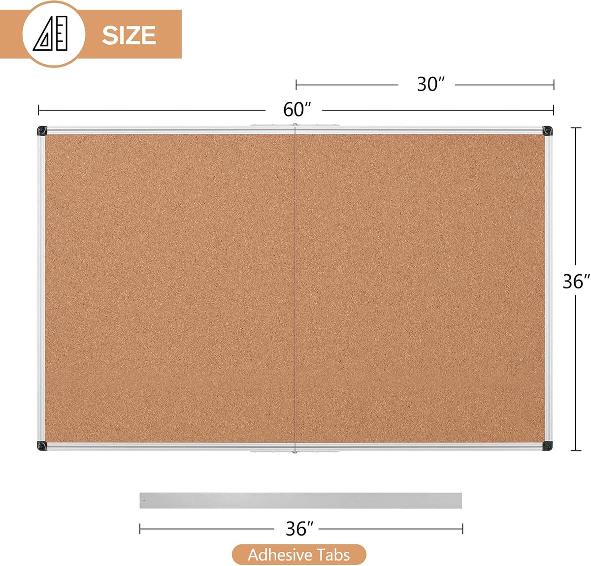 Extra Large Cork Bulletin Board 60" X 36", Foldable Notice Pin Boar...