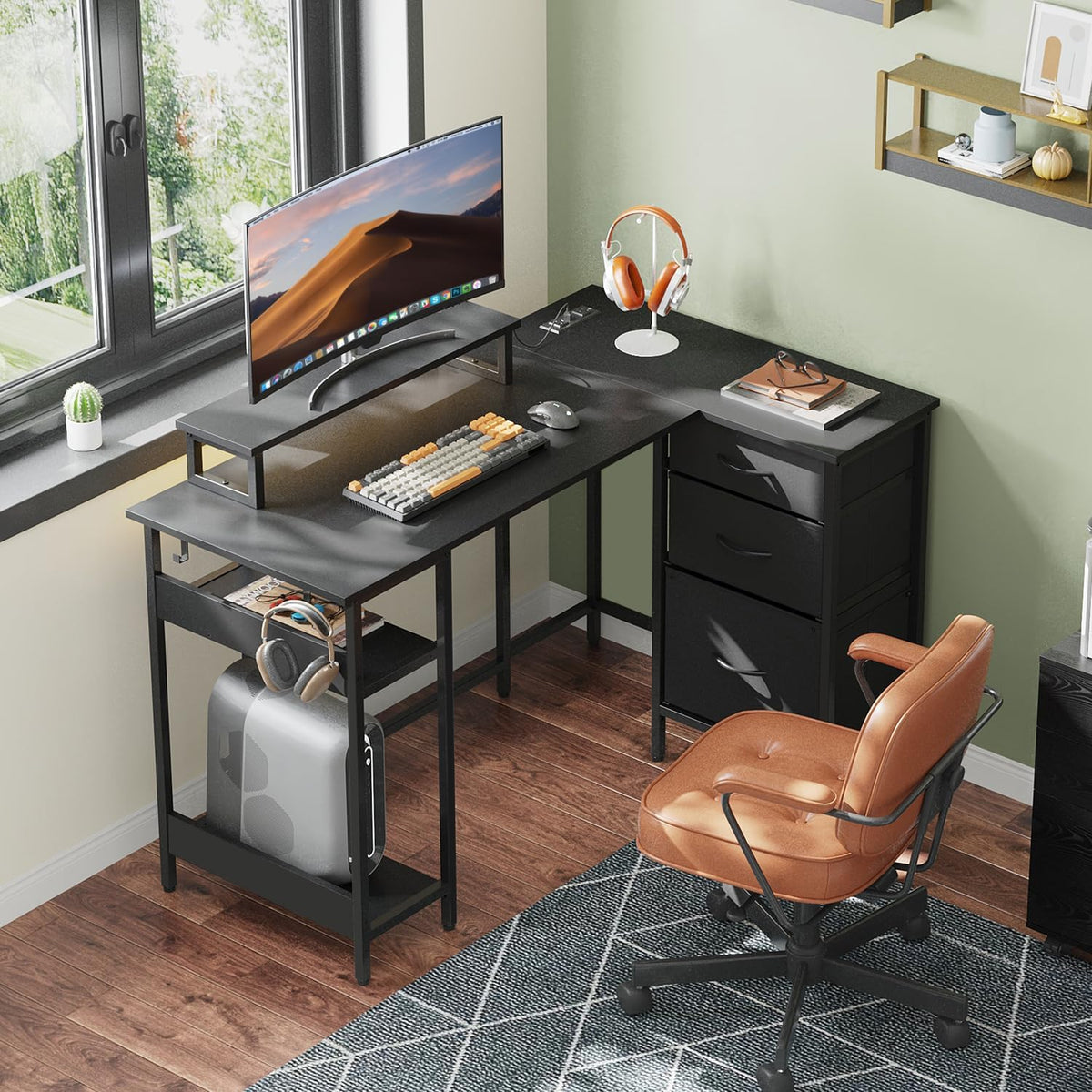DEVAISE 48 Inch L Shaped Gaming Desk with Drawers and Storage, Corner Desk wi...