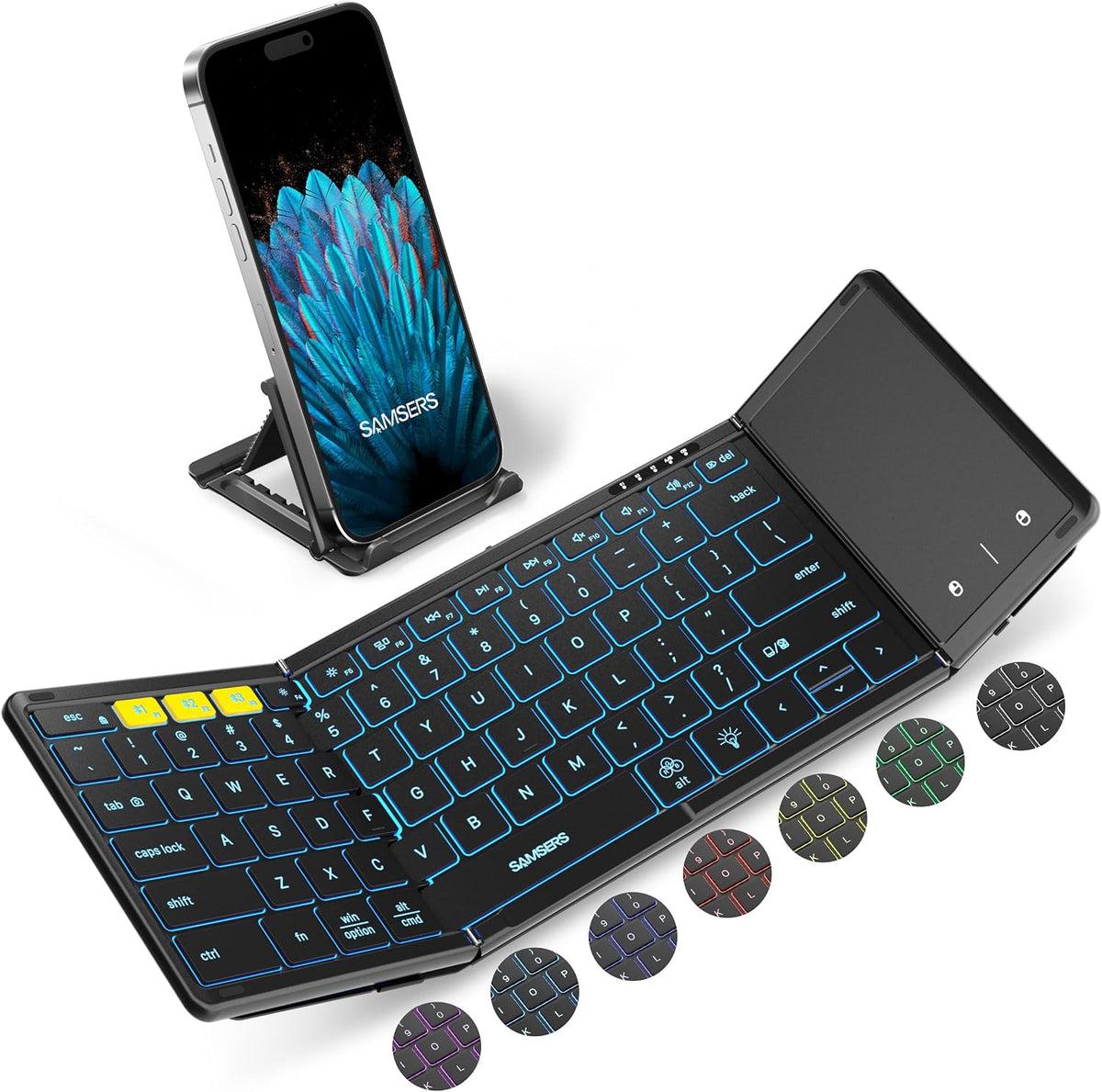 Samsers Full-Size Backlit Foldable Bluetooth Keyboard with Touchpad, Black