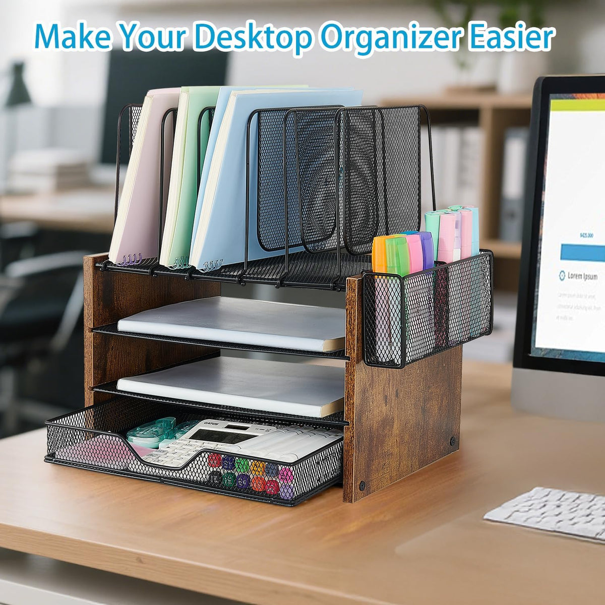 OPNICE Desk Organizer, 4-Tier Desktop File Organizer with Drawer and Pen Hold...