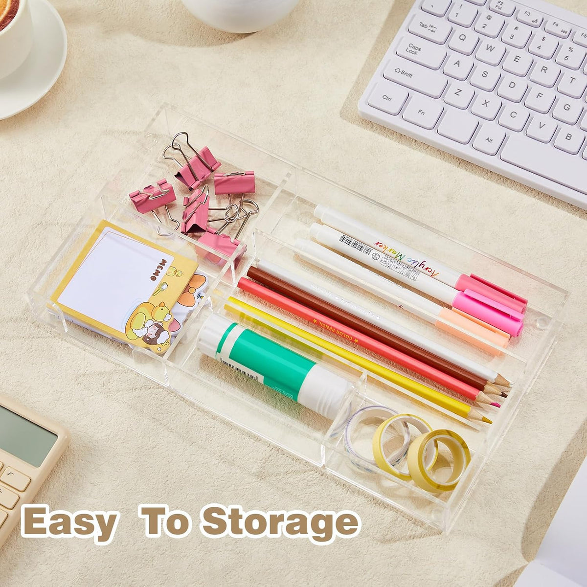 Briwooody 2 Pcs Acrylic Drawer Organizer, 11 x 6 x 1.38'', 6 Compartm...