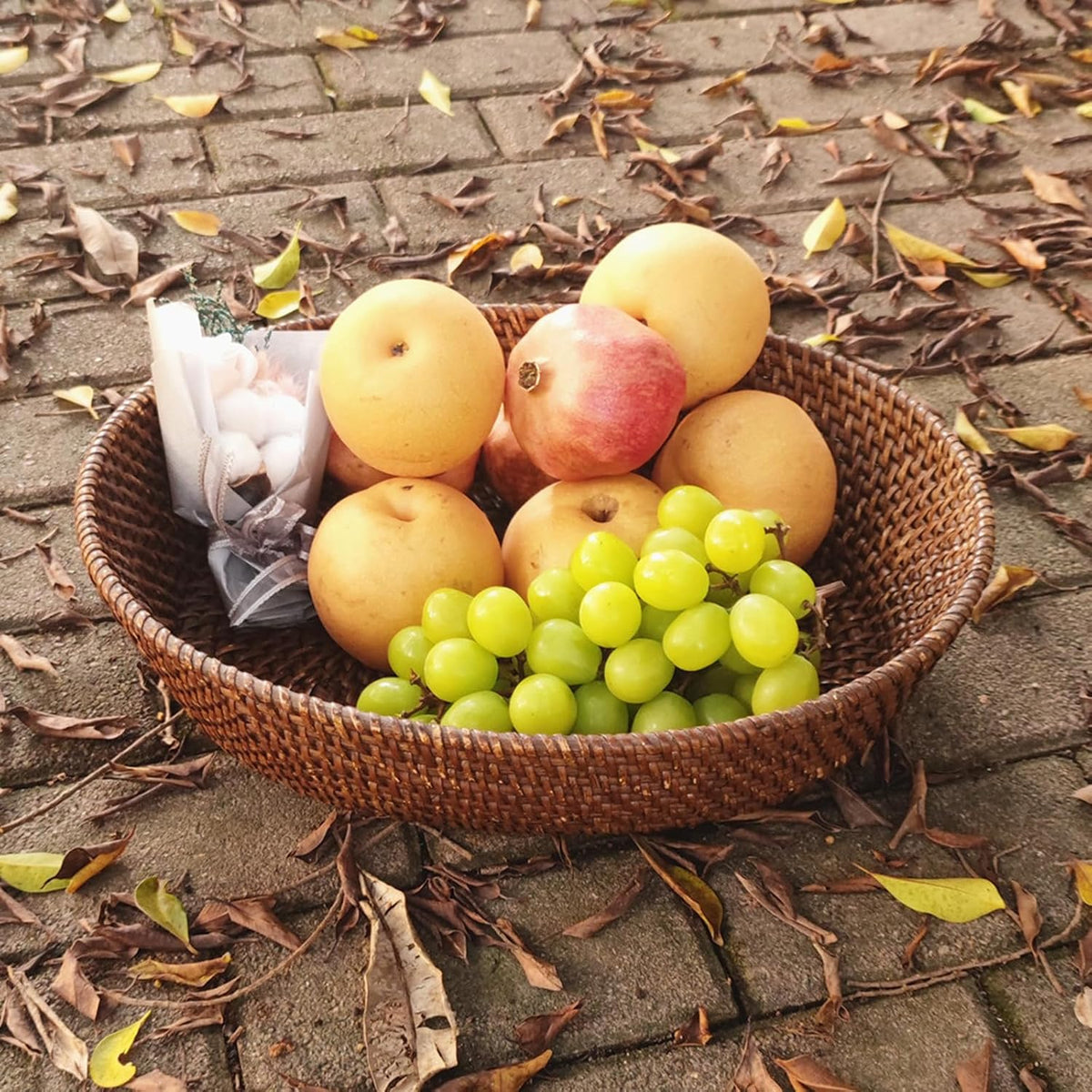 Large Rattan Fruit Basket Bread Serving Bowl with 4" High Wall, Dark Bro...