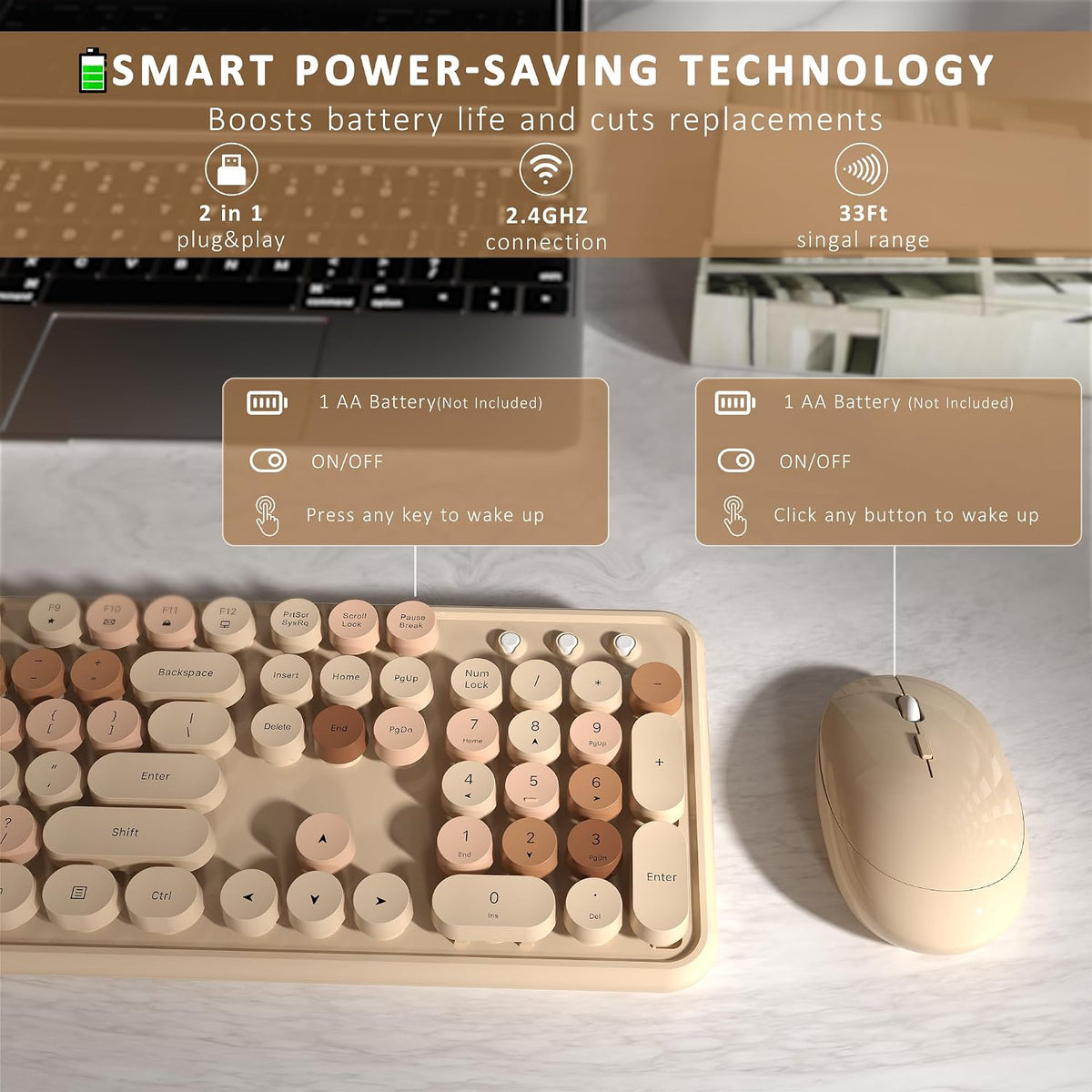 Links9+ Colorful Wireless Keyboard and Mouse Combo (Milky Tea Colorful)