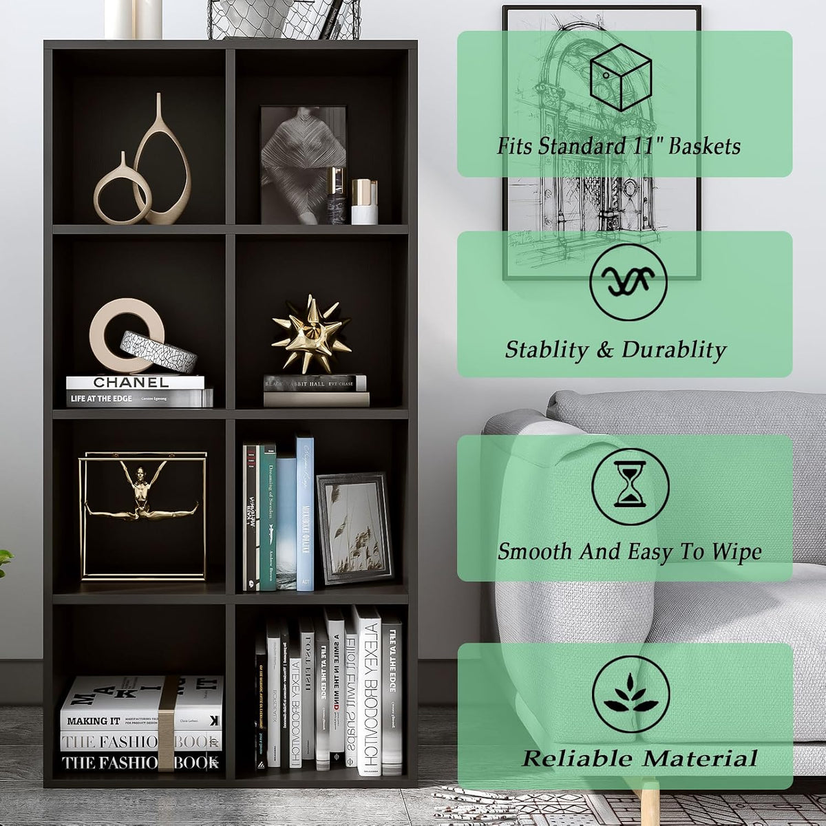 OSCHF 8-Cube Storage Shelf Bookcase, Black