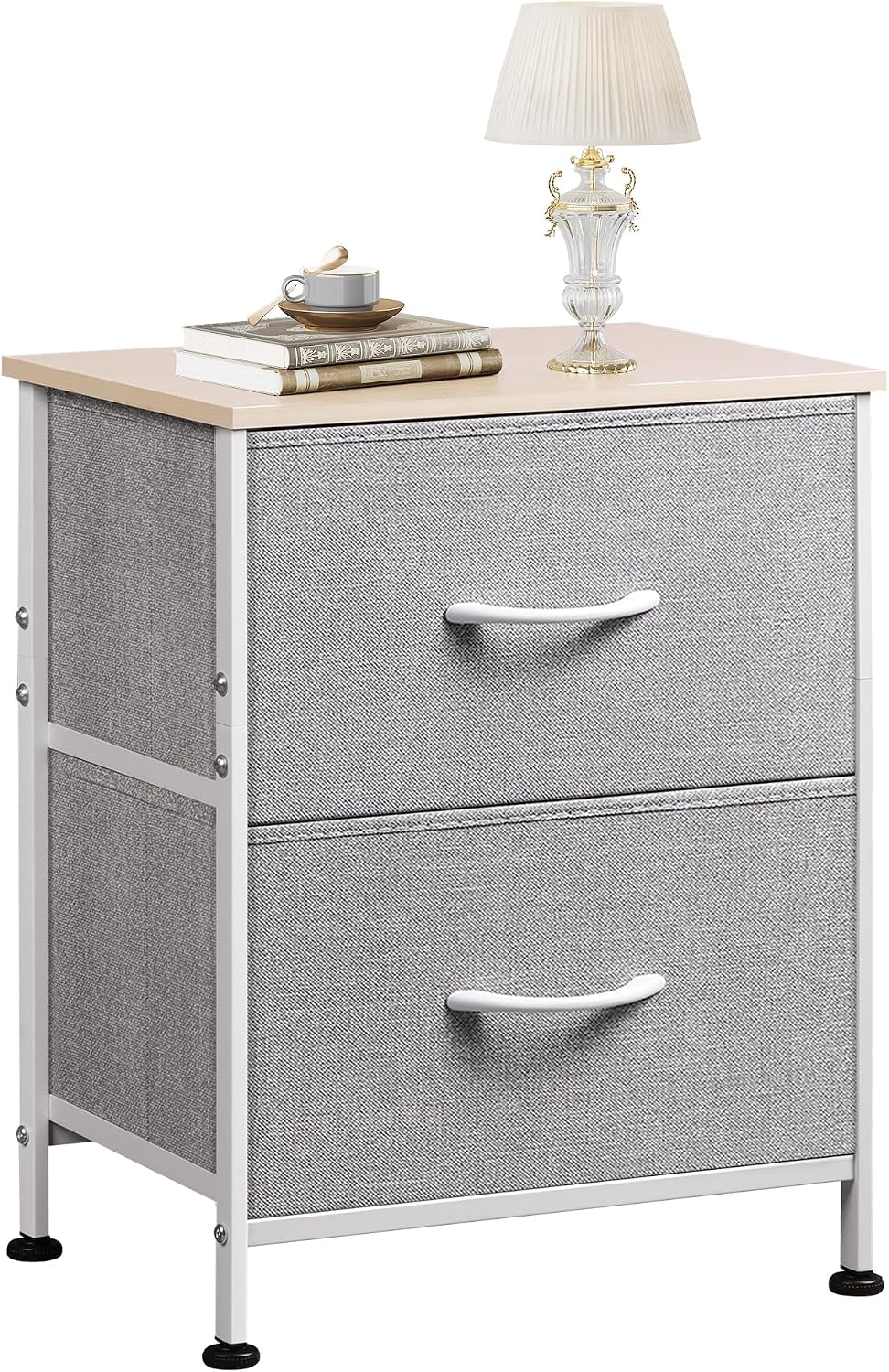 WLIVE Night Stand, Gray Nightstand with 2 Fabric Drawers, Small Dresser for B...