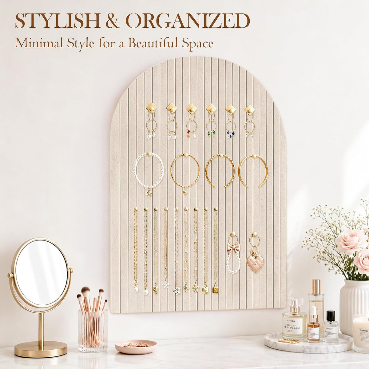 48"x36" Beige Arched Felt Bulletin Board, Customizable Wall Tiles