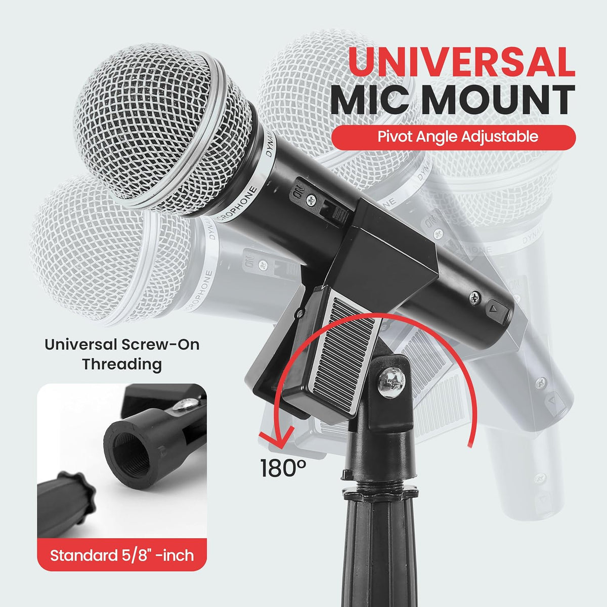Pyle Universal Microphone Stand - Handheld Mic Compatible, Heavy Compact Base...