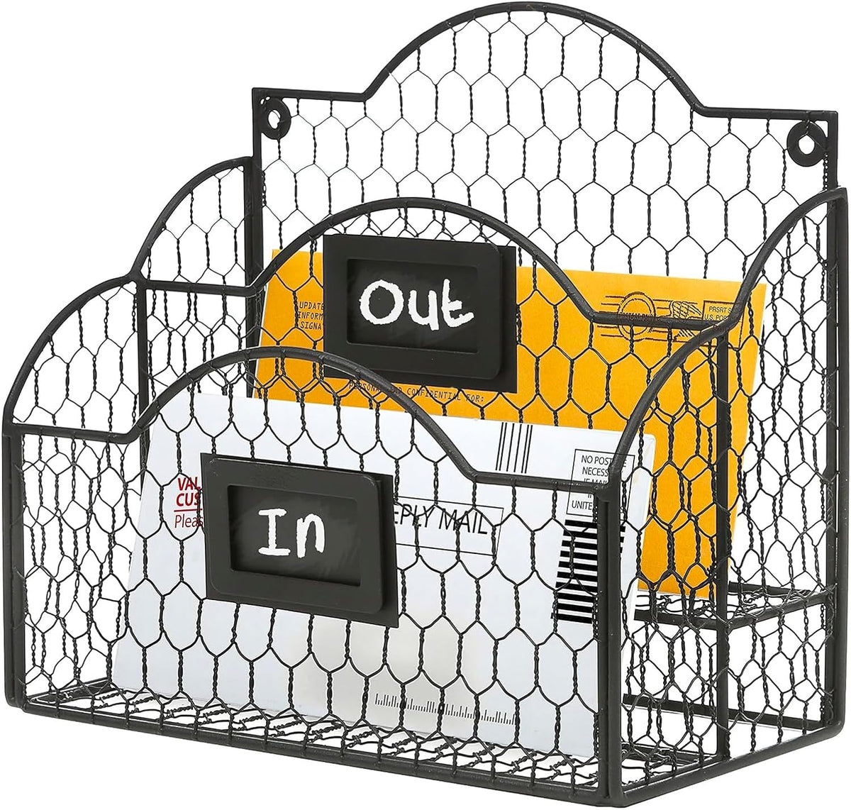 MyGift Black Mail Organizer, 2 Compartment Desk File Holder with Labels