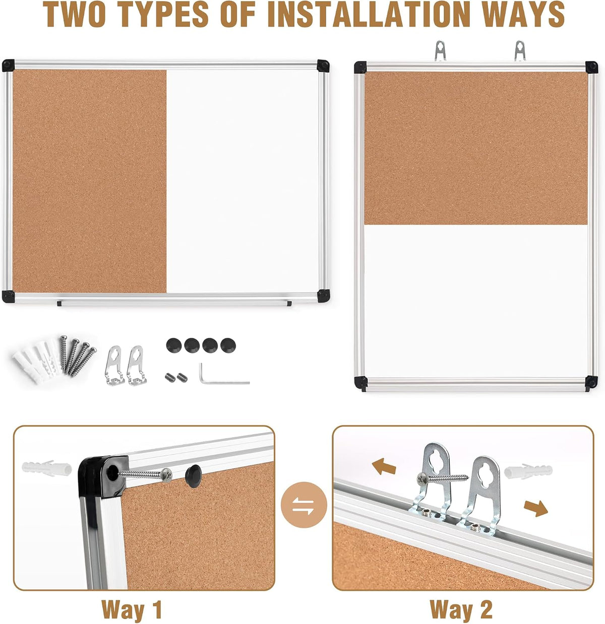 White Board and Cork Board Combo 24" x 18" Aluminum Frame