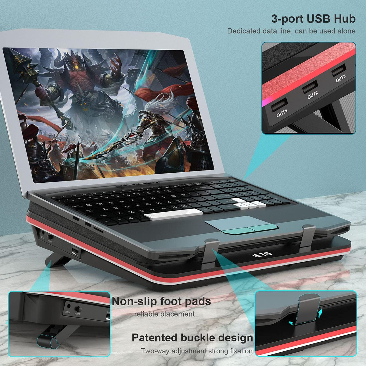 IETS GT500 Powerful Turbo-Fan (5000 RPM) Laptop Cooling Pad with Infinitely V...