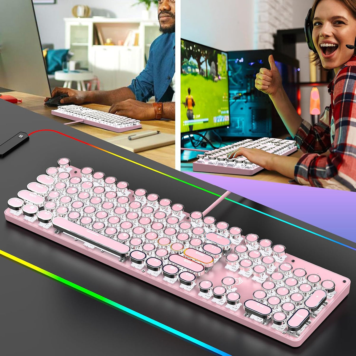 Typewriter Mechanical Gaming Keyboard with RGB Backlit Red Switches, 104 Keys...