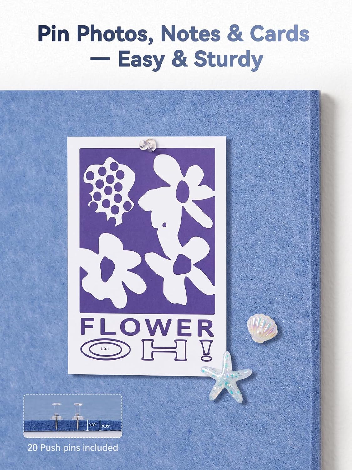 Two-Tone Felt Bulletin Board, 23.6 x 35.4 Decorative Pin Board, Ocean Mist