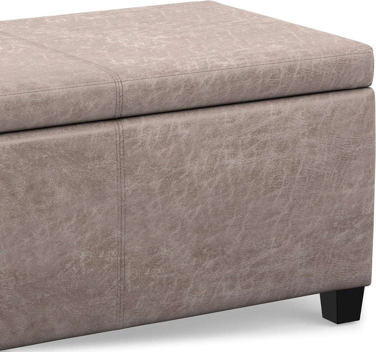 SIMPLIHOME Avalon 48" Wide Vegan Leather Storage Ottoman in Grey