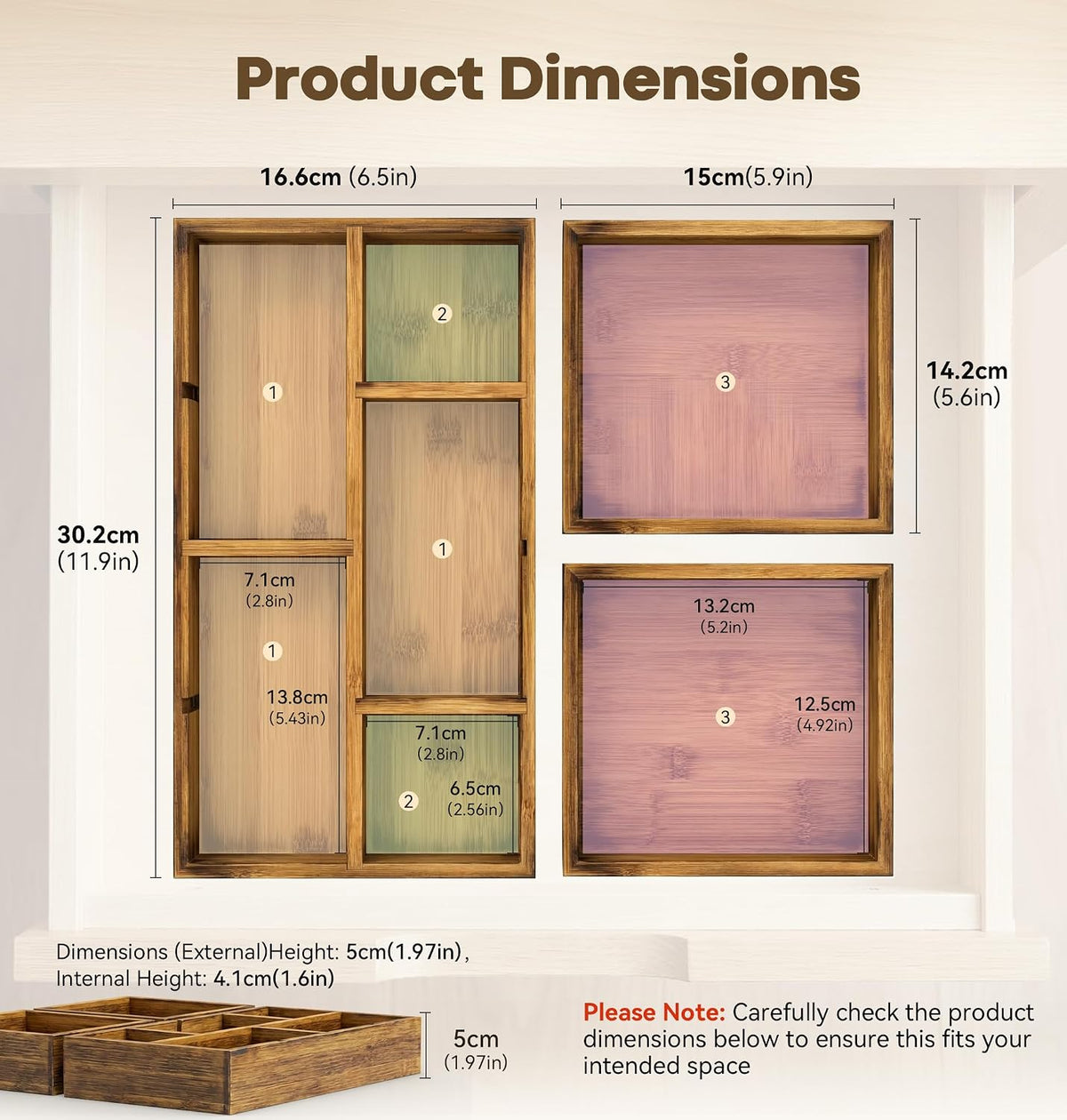 KOCWELL Bamboo Desk Drawer Organizer with Removable Dividers,Multi-Use Office...