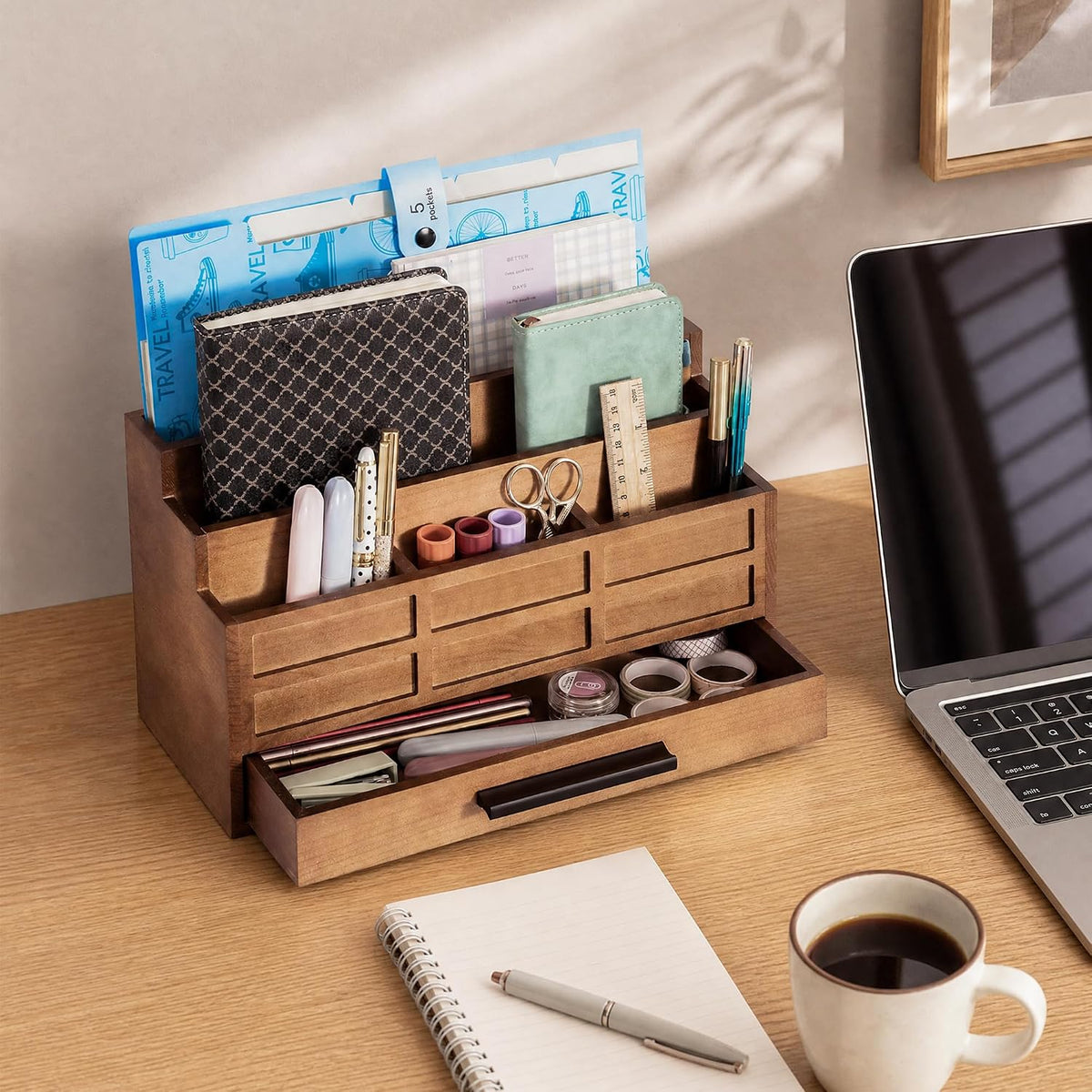 Desk Organizer with Drawer, Countertop Bill Mail Organizer and File Storage