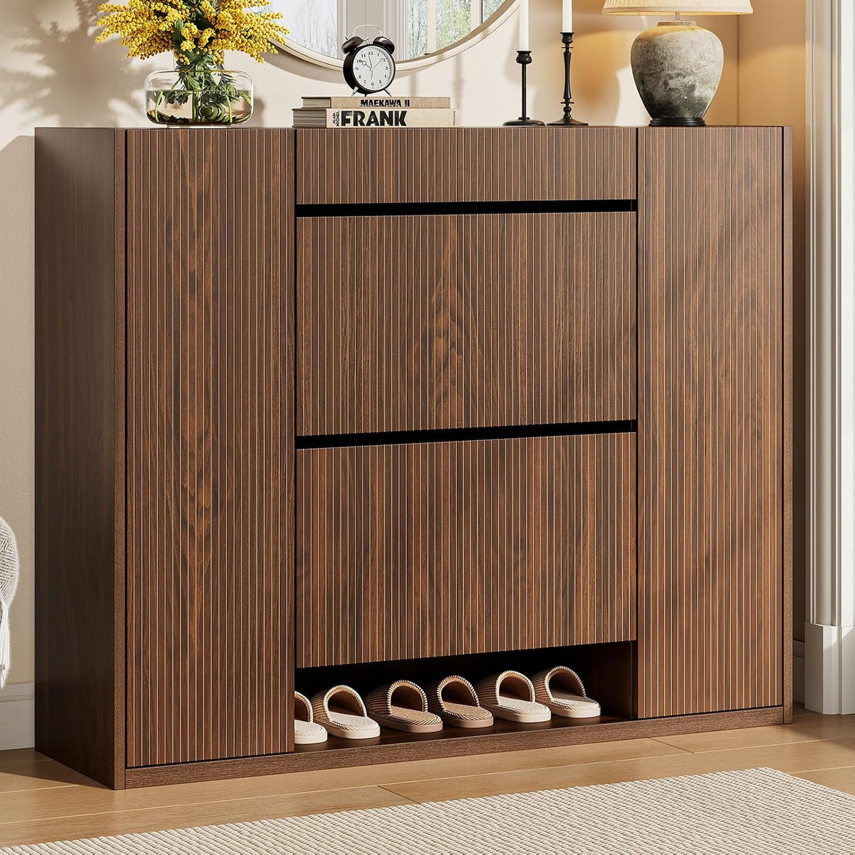 ONBRILL Large Shoe Cabinet with 2 Flip Drawers (3-Tier Each) & 2 Side Doors