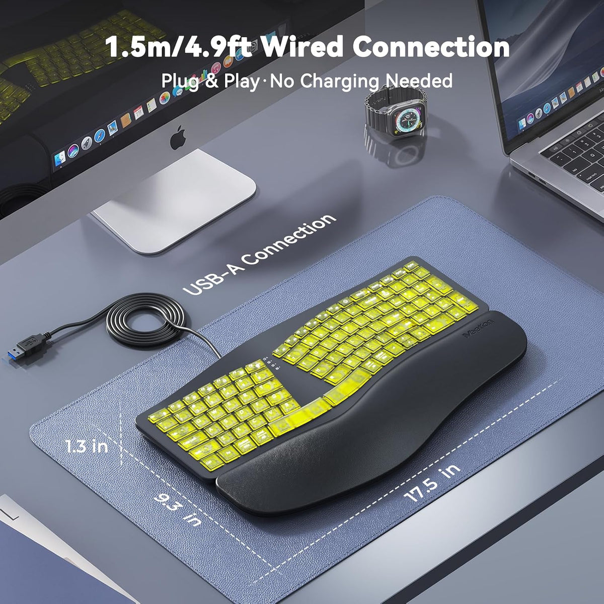 MEETION Wired Ergonomic Keyboard with Backlit Keys and Wrist Rest, Black