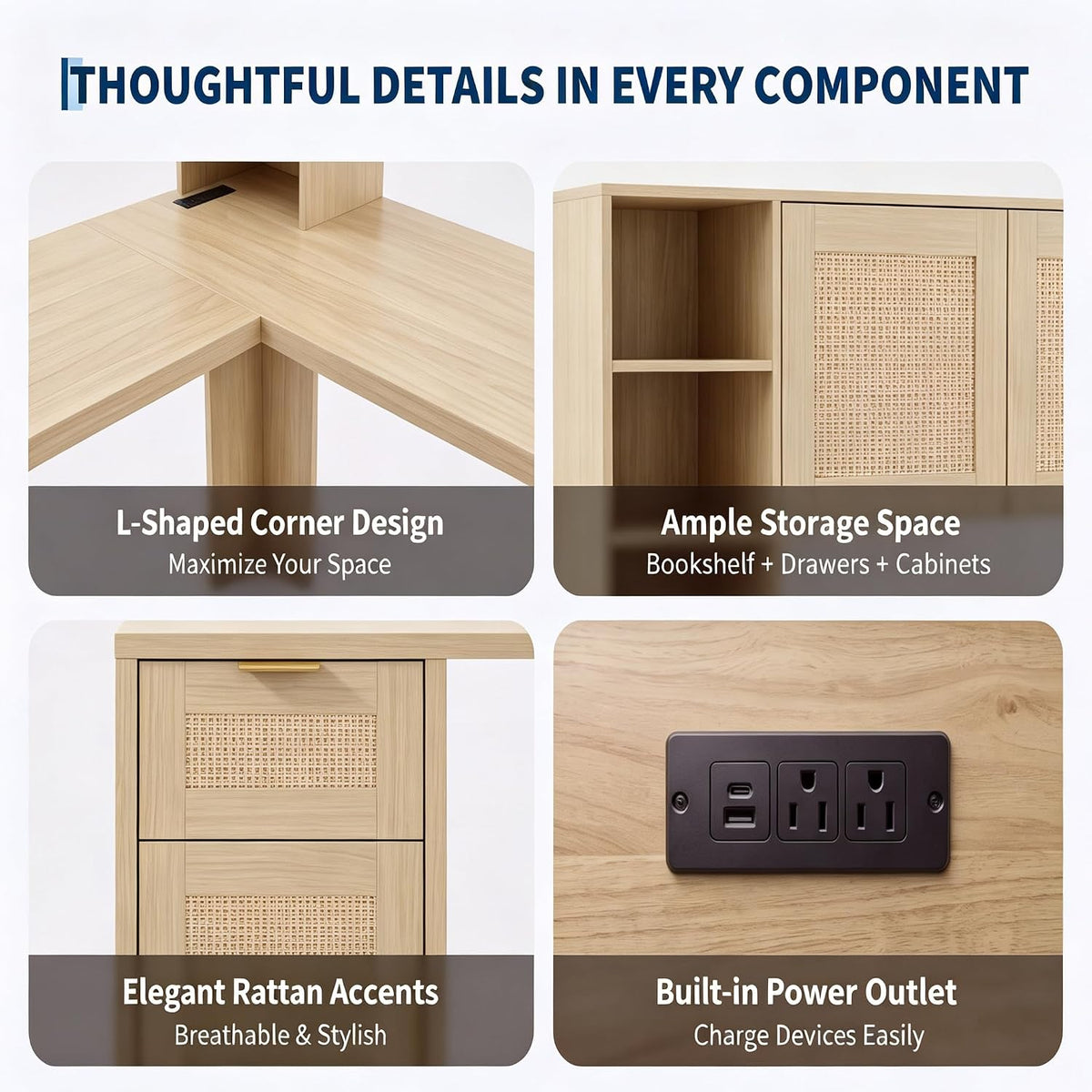 IDEALHOUSE L Shaped Desk with Storage, Computer Desk with Hutch, Wood