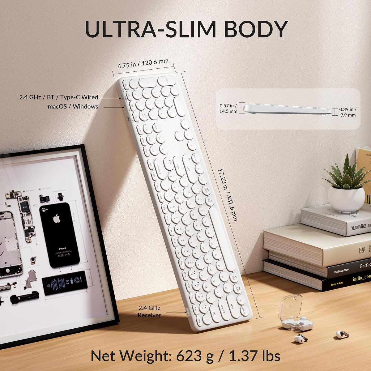 Keychron B5 Pro Ultra-Slim Full-Size Wireless Keyboard, 112-Key Layout with N...
