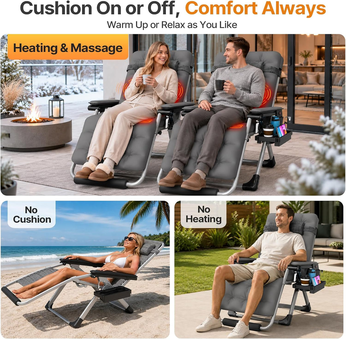 Suteck Heated Zero Gravity Massage Chair, 29In XL Outdoor Recliner Chairs