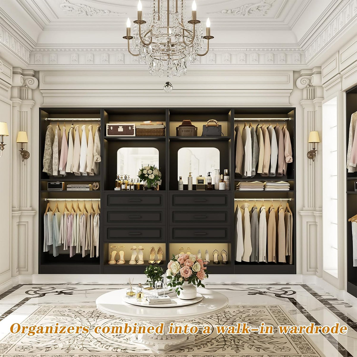 Unikito Closet System, 100" Closet Organizer with Drawers & Mirror, ...