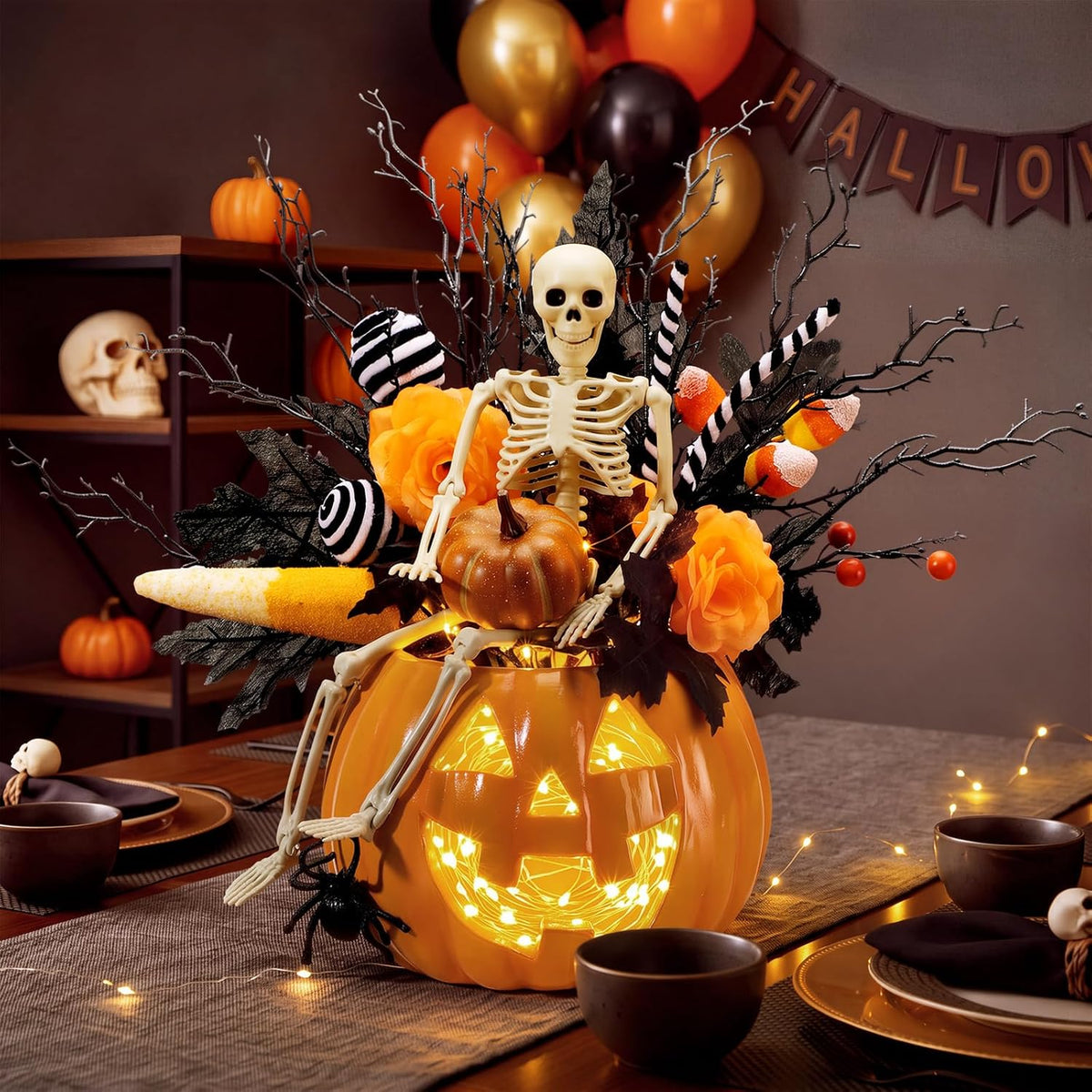 Wiwiqing Halloween Vase Table Centerpiece Decor, Pumpkin, Skull