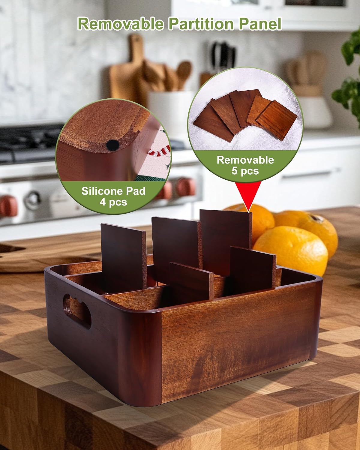 Acacia Wood Utensil Holder, Silverware Caddy for Countertop