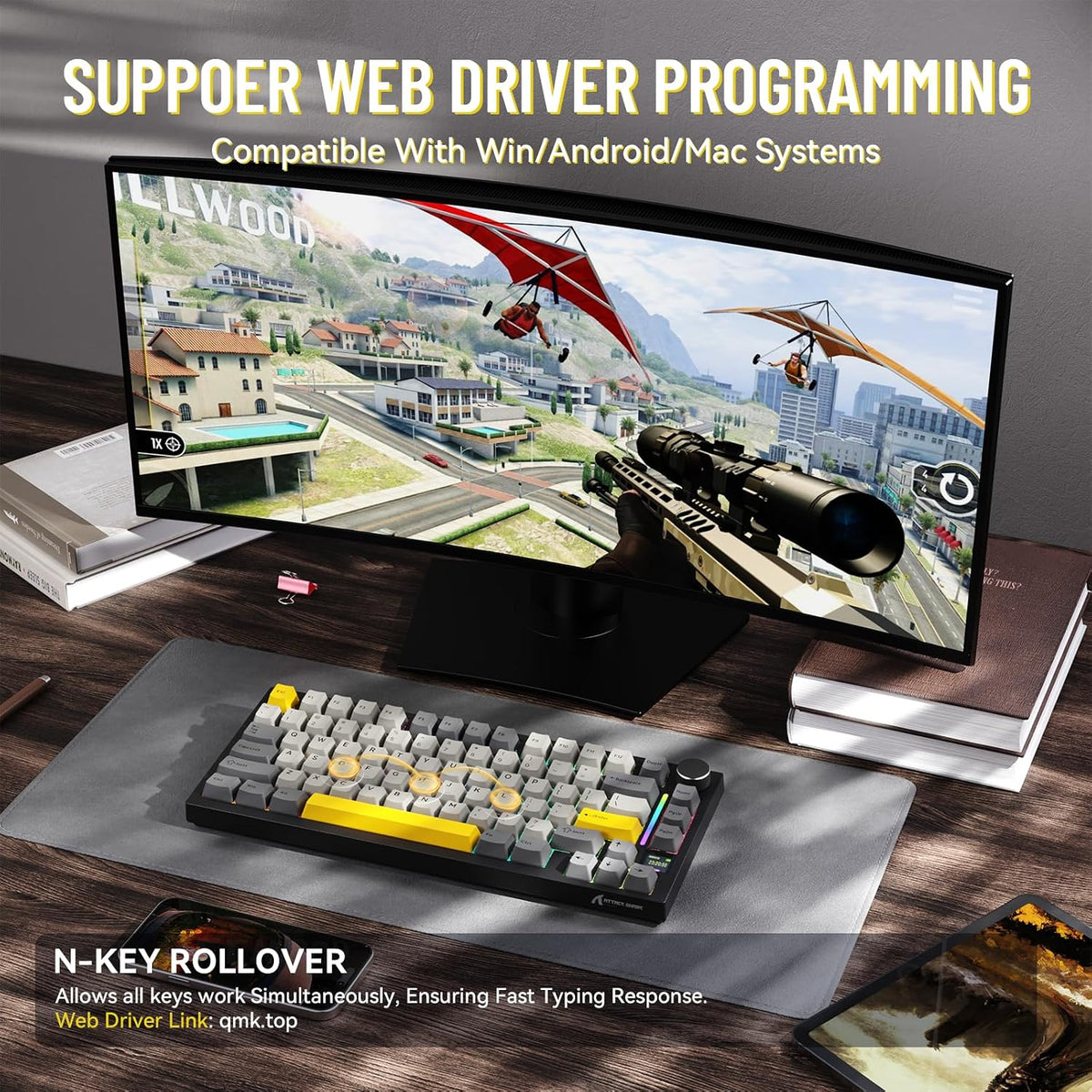 ATTACK SHARK X820 Ultra Wireless Mechanical Keyboard with TFT Smart Display&a...