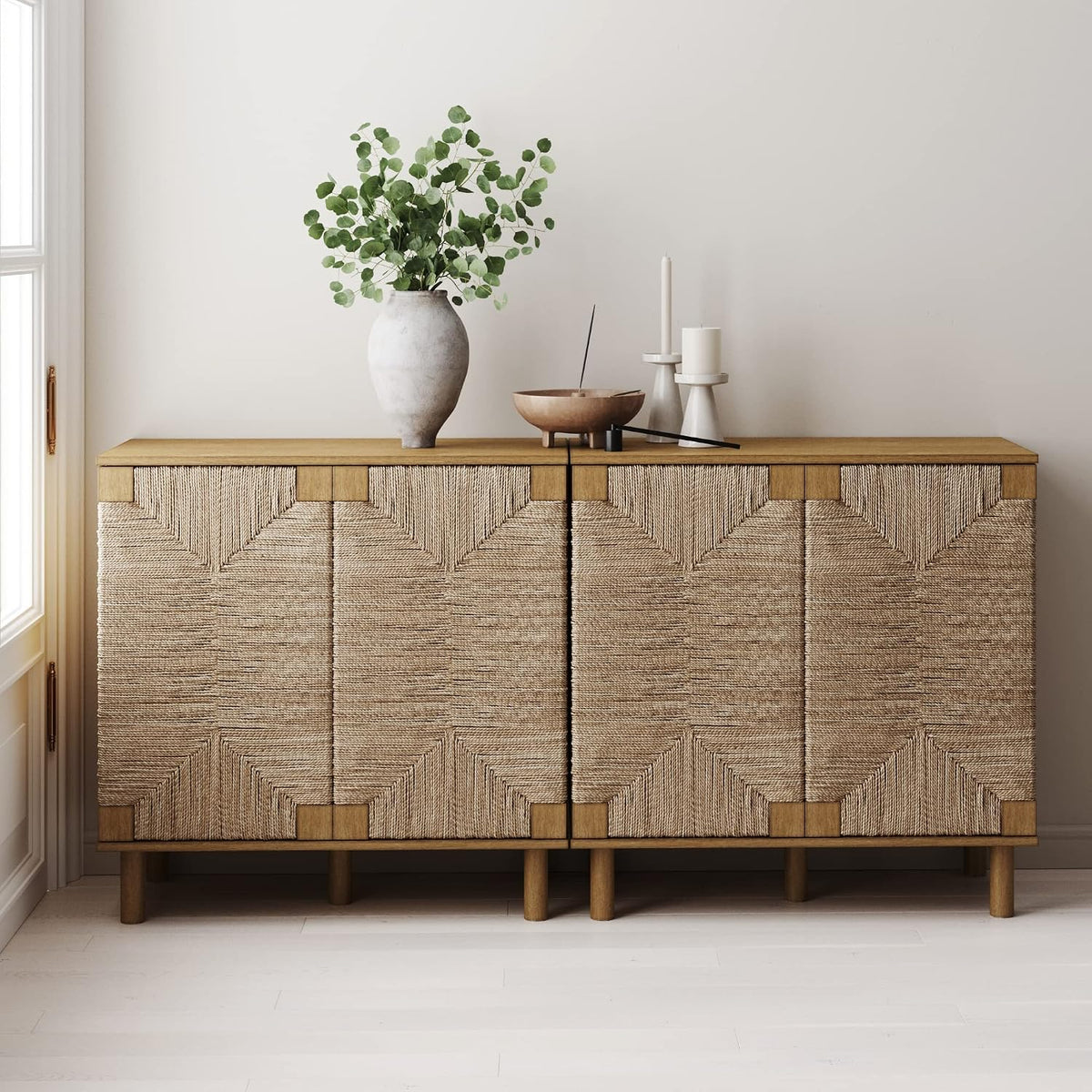 Nathan James Beacon Accent Buffet Sideboard Storage Cabinet TV Stand in Light...