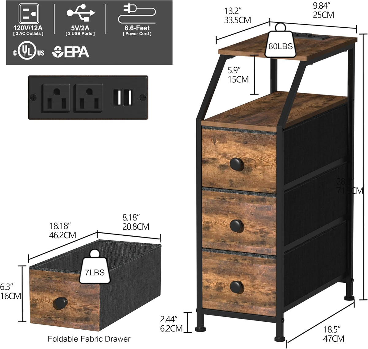 Tohomeor Narrow Dresser Tall Skinny Storage Tower Vertical Slim Chest of Draw...
