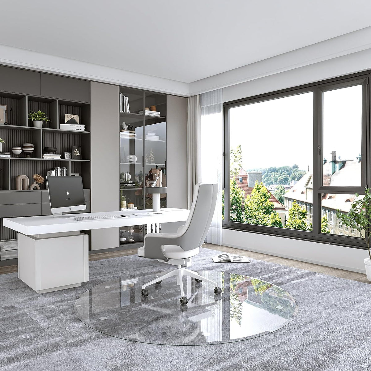 Glass Chair Mat, 36"x36"Round Office Chair Mat, Tempered Glass Clea...
