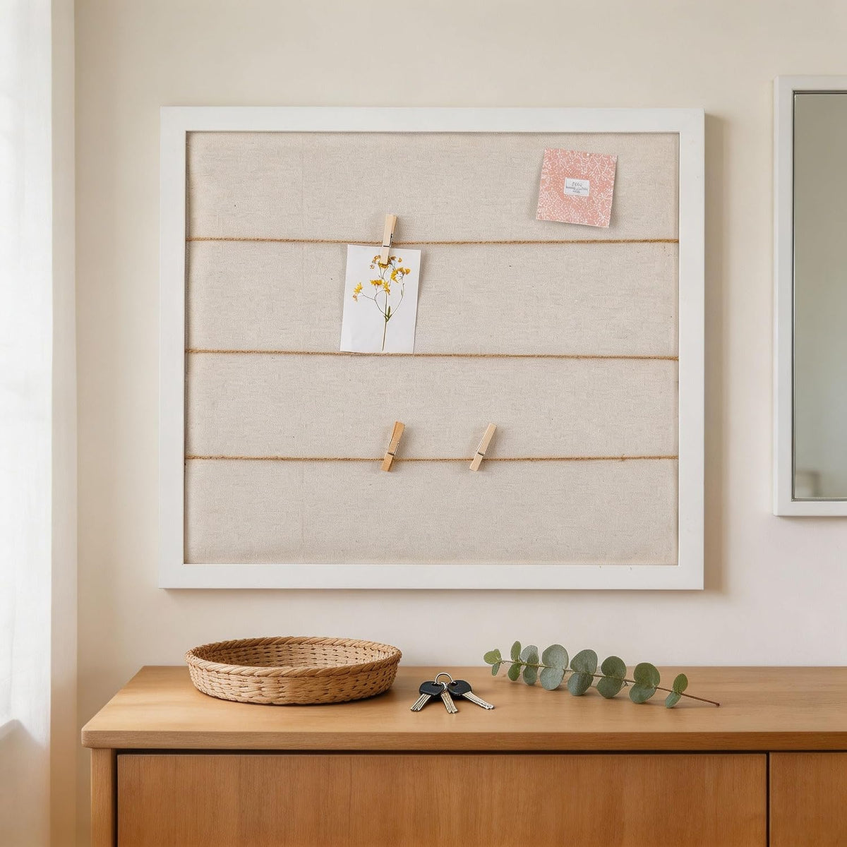 SOFE Large White Linen Bulletin Board, 28 x 32 Wood Framed Memo Board