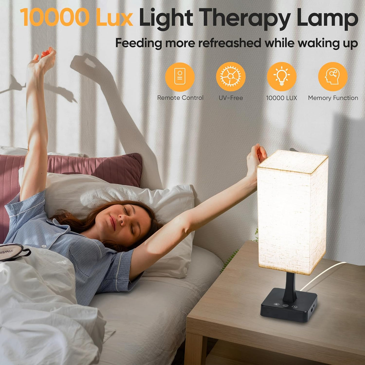 Light Therapy Lamp 10000 Lux Therapy Light with Remote and Touch Control, 3 C...