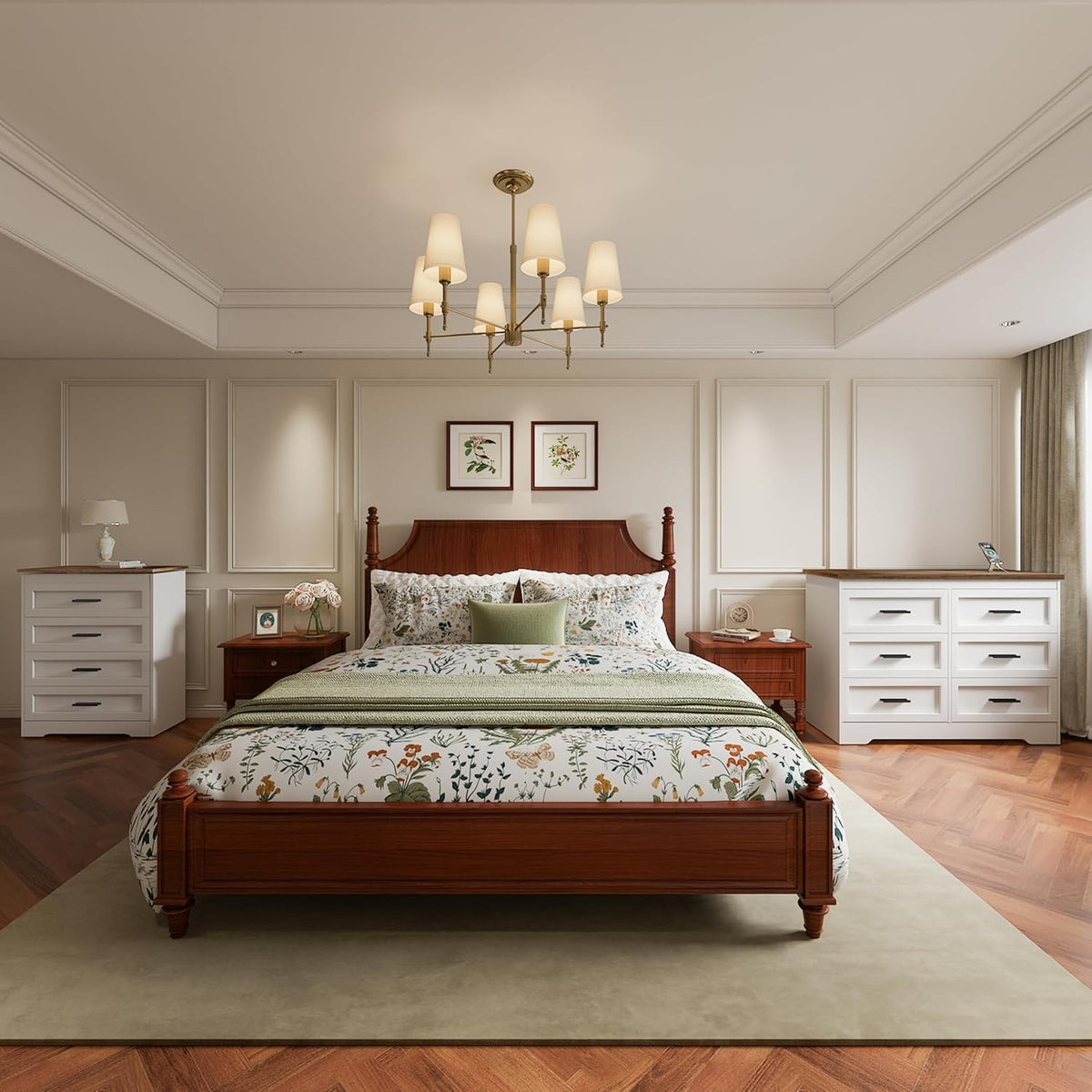 GEPELCN Farmhouse 4 Drawers Dresser for Bedroom Rustic Chest of Drawers with ...