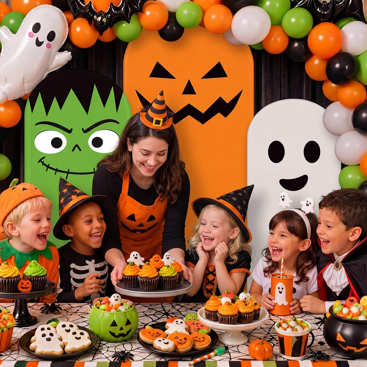 Moukeren 3 Pcs Halloween Arch Cover 4ft 5ft 6ft Pumpkin Ghost Theme