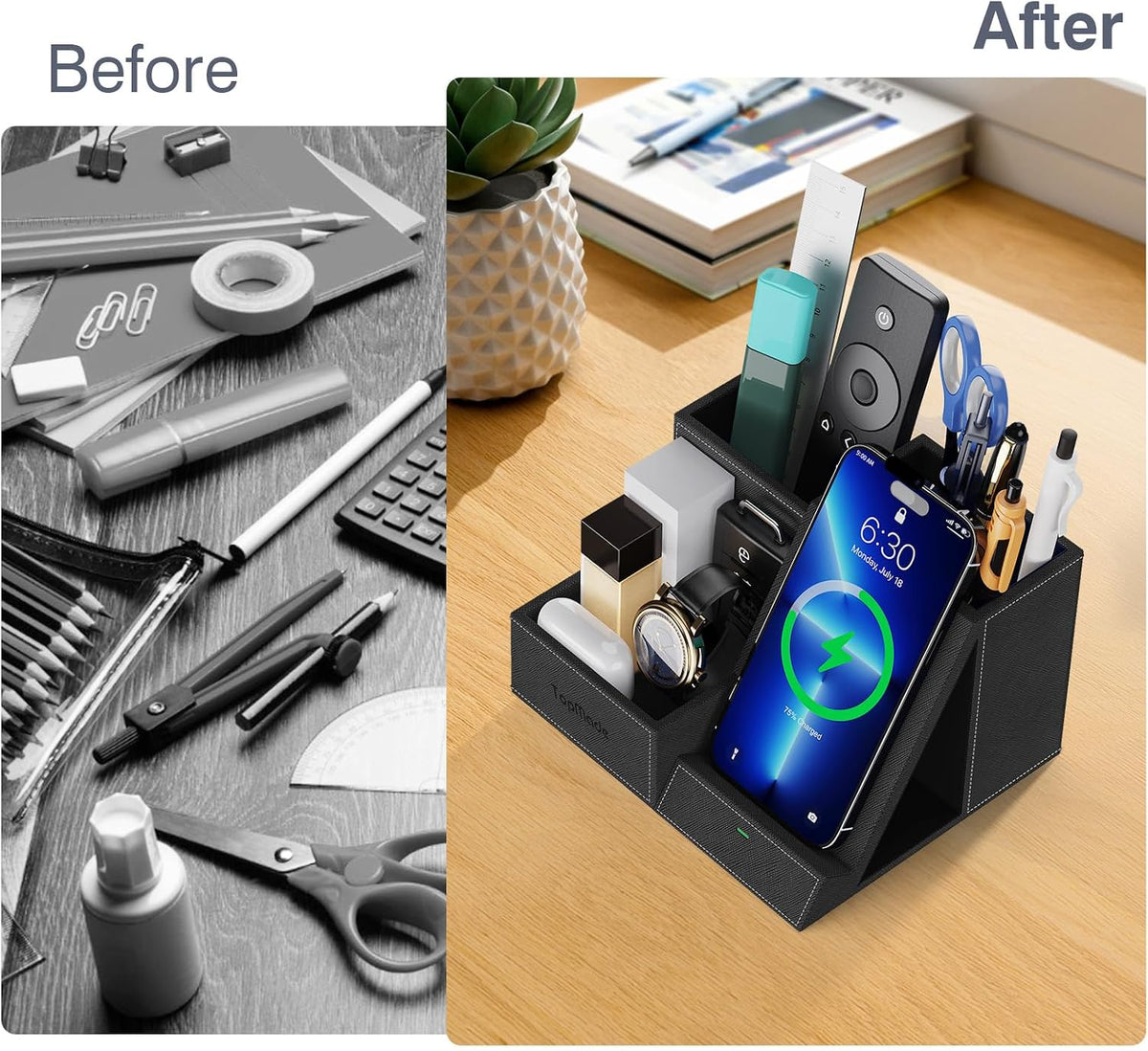 Wireless Charger with Desk Organizer, Multifunctional Desk Pen Holder