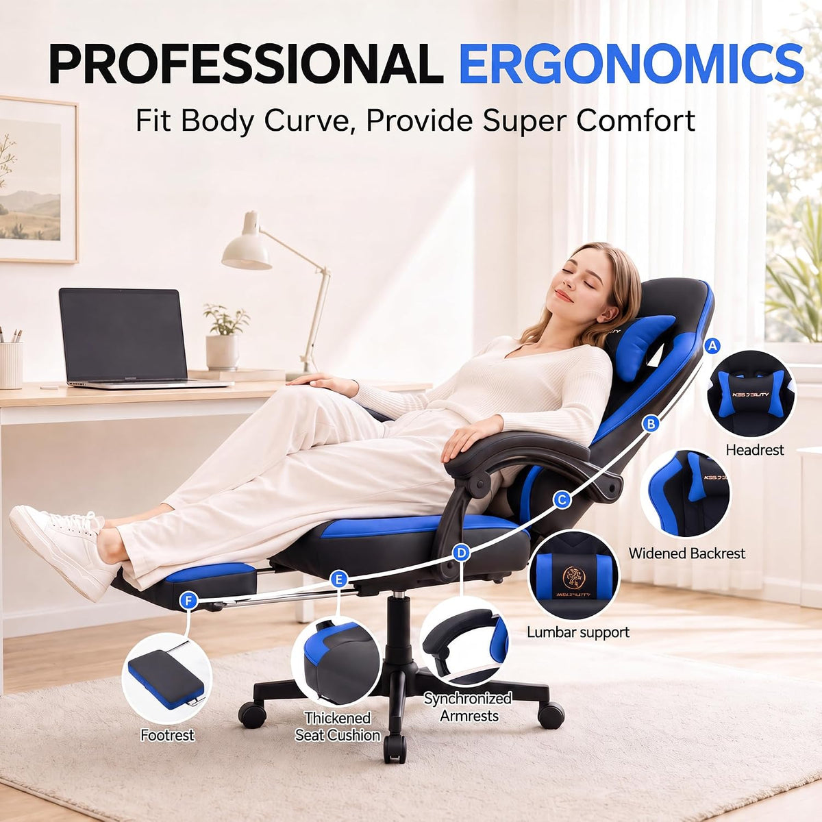 Desk Computer Gaming Chair - High Back Ergonomic Office Chair with Footrest a...