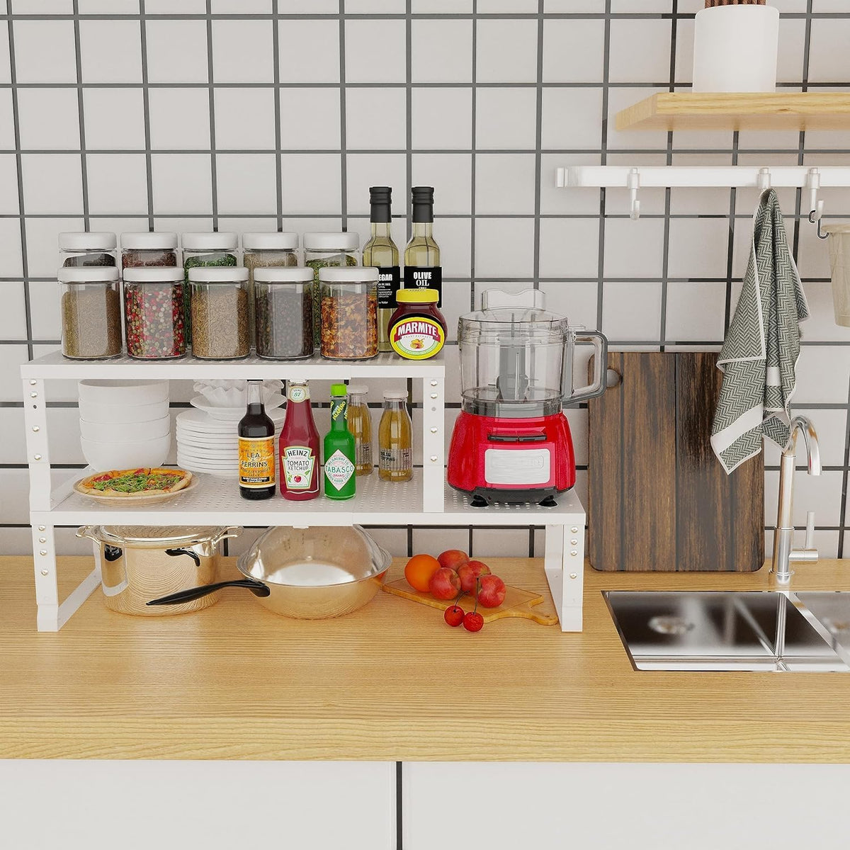 Jojocross Expandable Cabinet Shelf Organizer Storage Spice Rack Shelves for K...