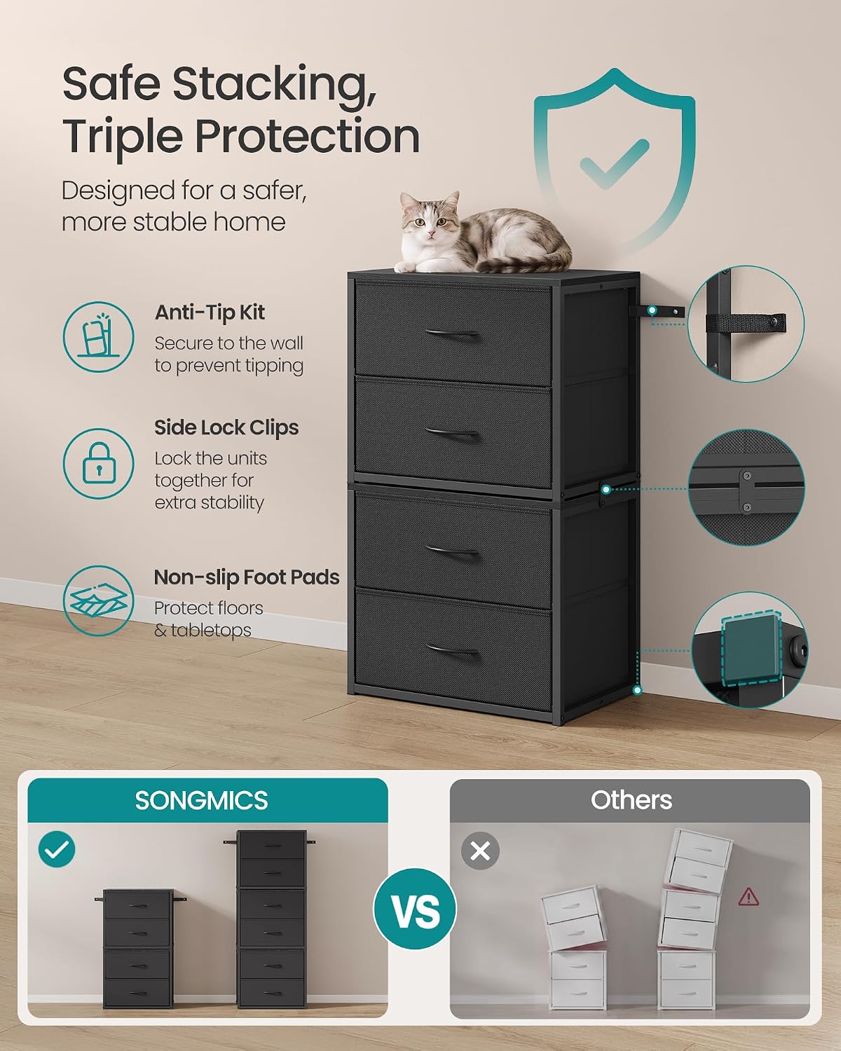 SONGMICS Closet Organizers and Storage, Stackable Storage Drawers